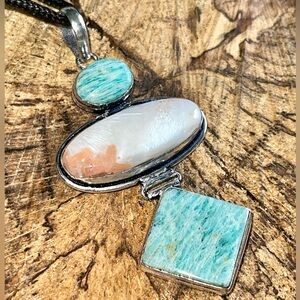 Amazonite Pair with Scolecite Crystal Pendant 3”